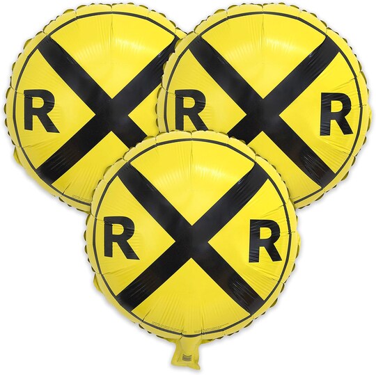 Greentek; Railroad Party Balloons (3 Pcs.)! 3 Round Mylars are great for Train Themed Events, Kid's Birthday Party, Train Collectors, Retirement Party, Father's Day, Graduations.; Category:Foil Balloons; Image:1